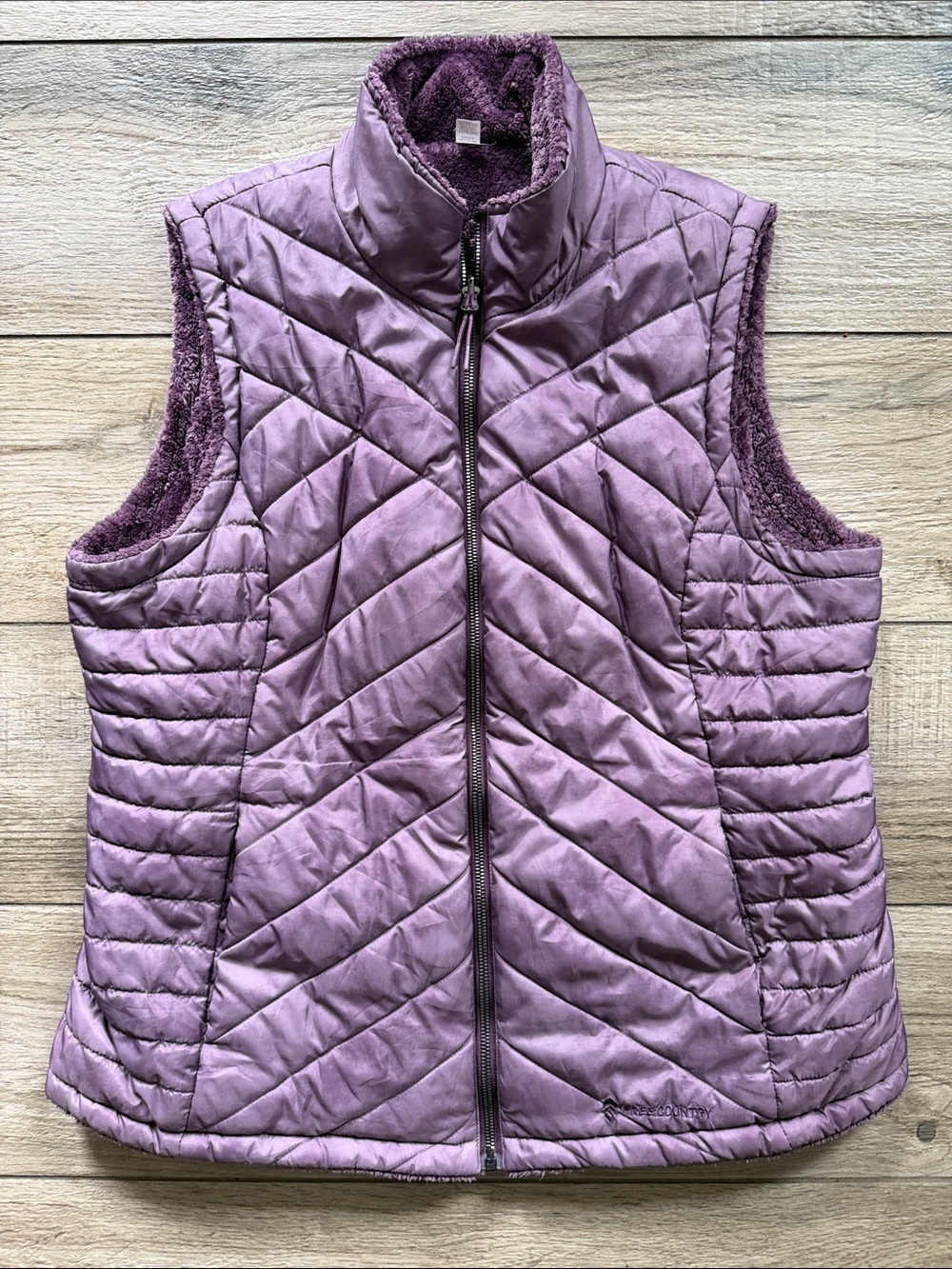 Free Country Women's Quilted Plush-Reversible Lined Vest Lavender Mauve size XL